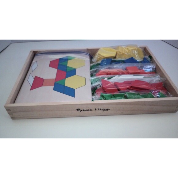 Melissa and Doug Wooden Pattern Blocks & Boards Tray Educational Wooden Toy Game - Picture 1 of 4
